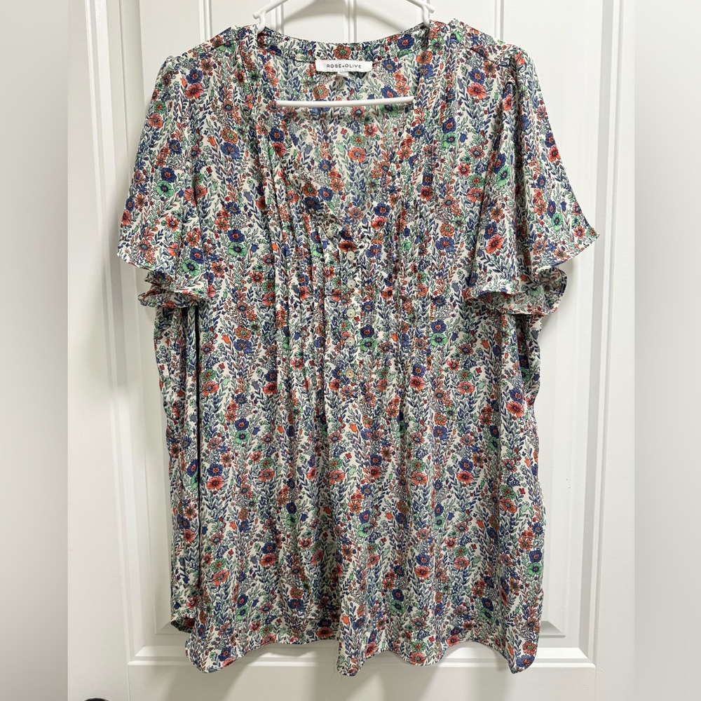 Rose & Olive Multicolor Floral Blouse Size 1X